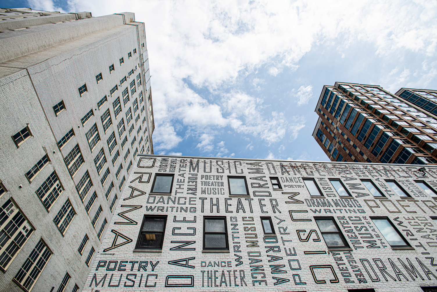 looking up at Arts Education building
