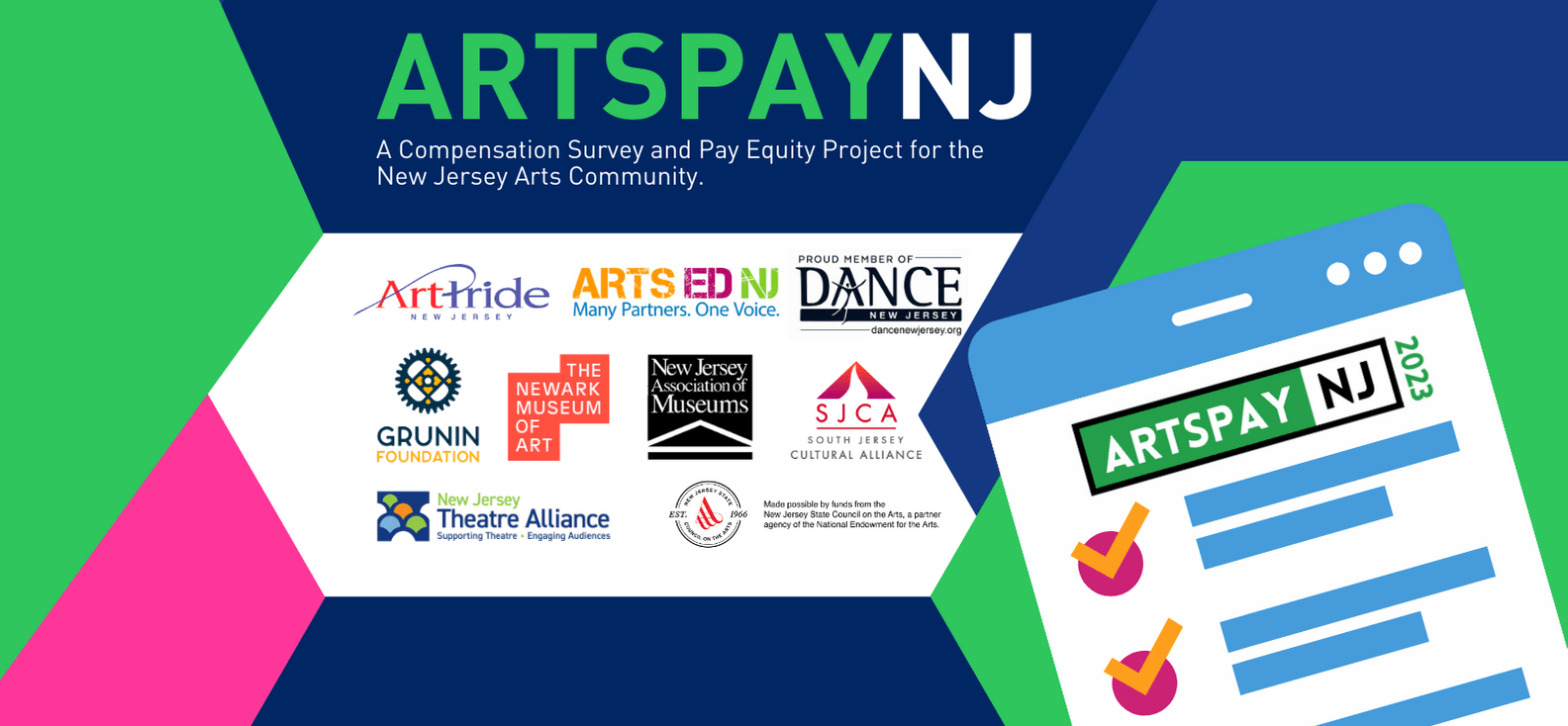 ArtsPay NJ Banner with Organizations listed
