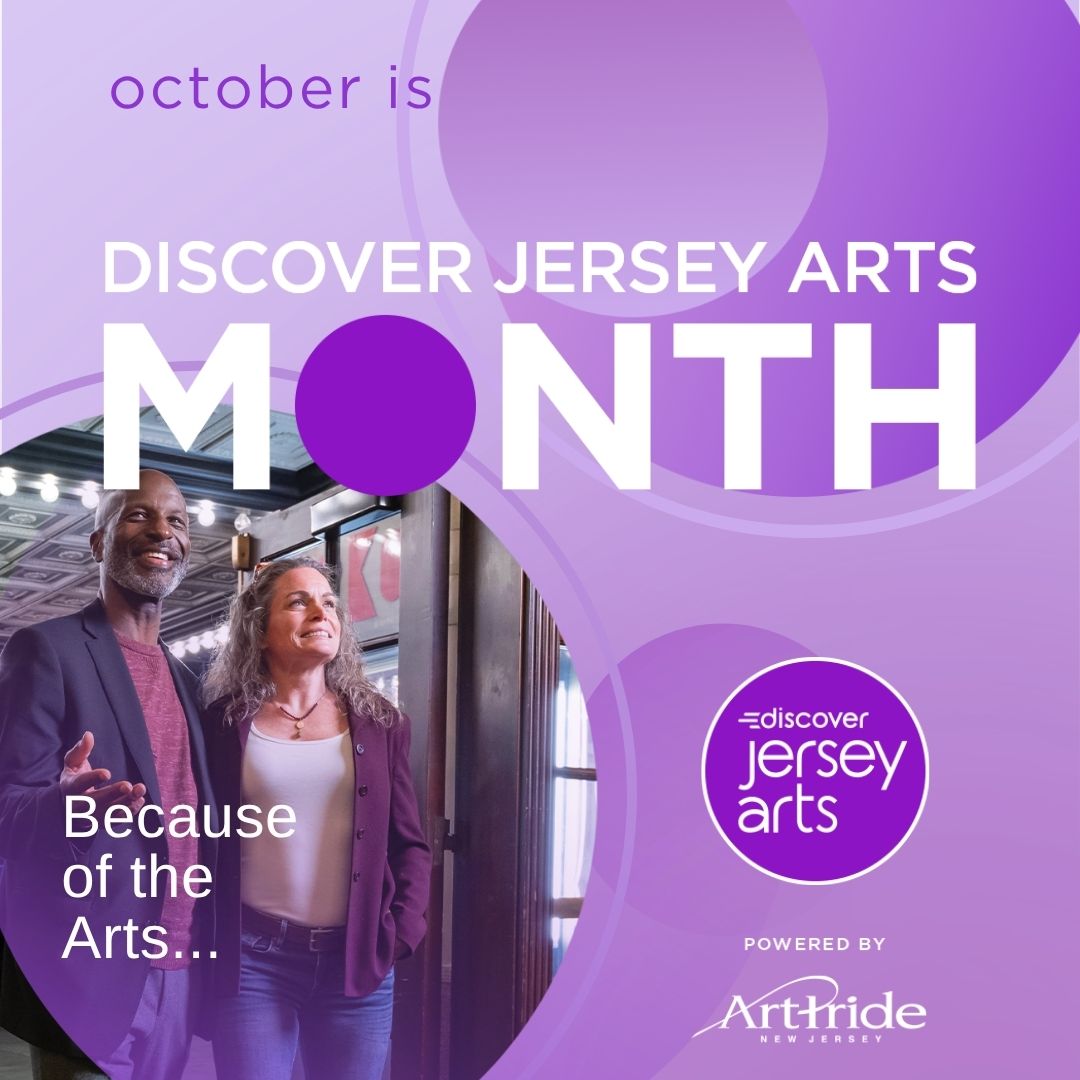 Discover Jersey Arts Month 2026 - Because of the Arts - Two people walking into a theater