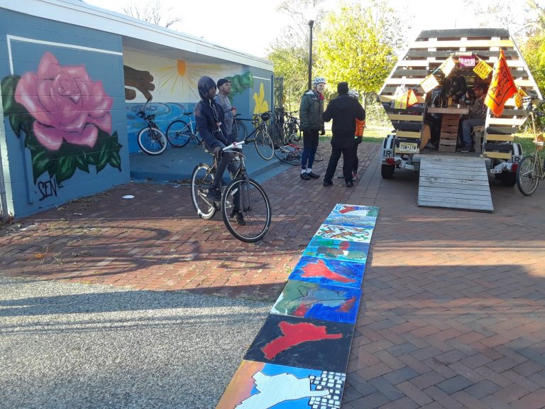  Isles’ site for Art All Day at Roberto Clemente Park, featuring the Mobile Bread House and Trenton Art Puzzle exhibit.